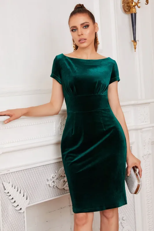 Green Bateau Neck Bodycon Velvet Dress sold by Zapaka