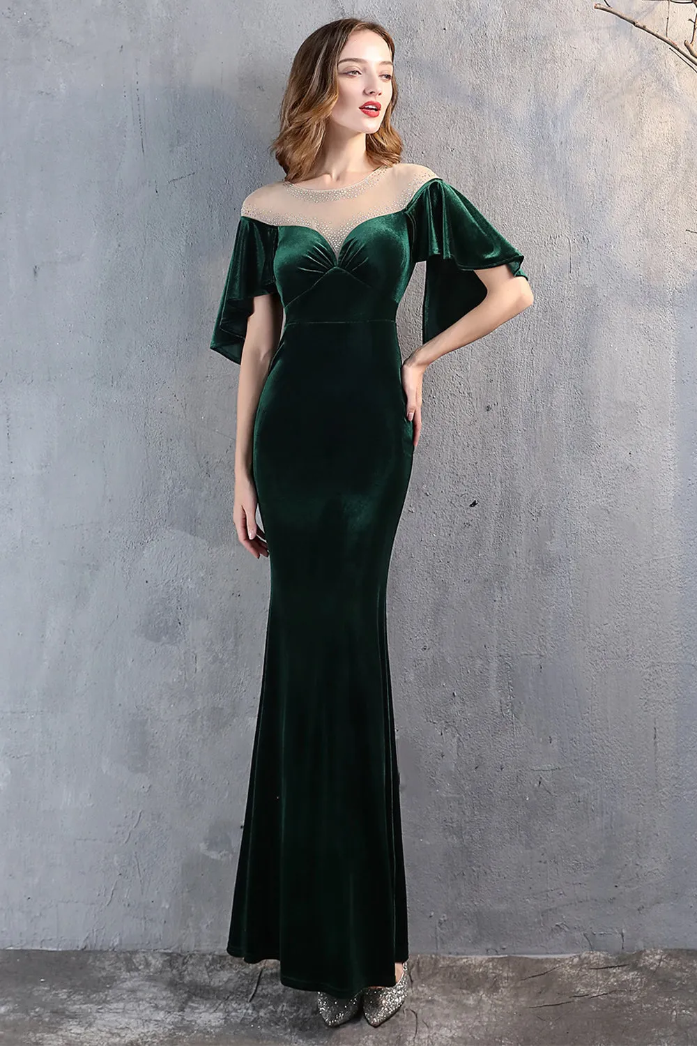 Champagne Velvet Mermaid Long Prom Dress sold by Zapaka product image thumbnail 5