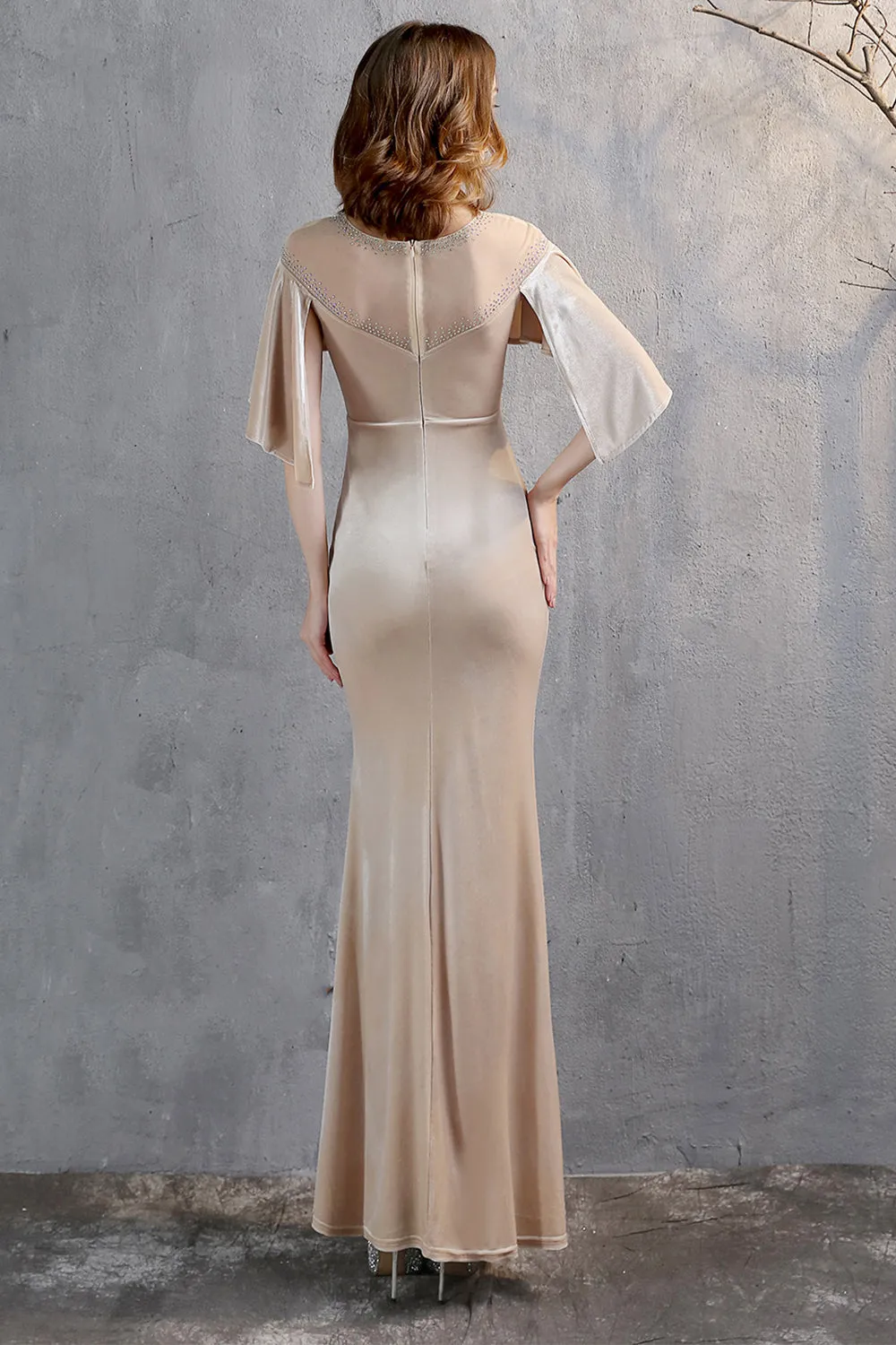 Champagne Velvet Mermaid Long Prom Dress sold by Zapaka product image thumbnail 2