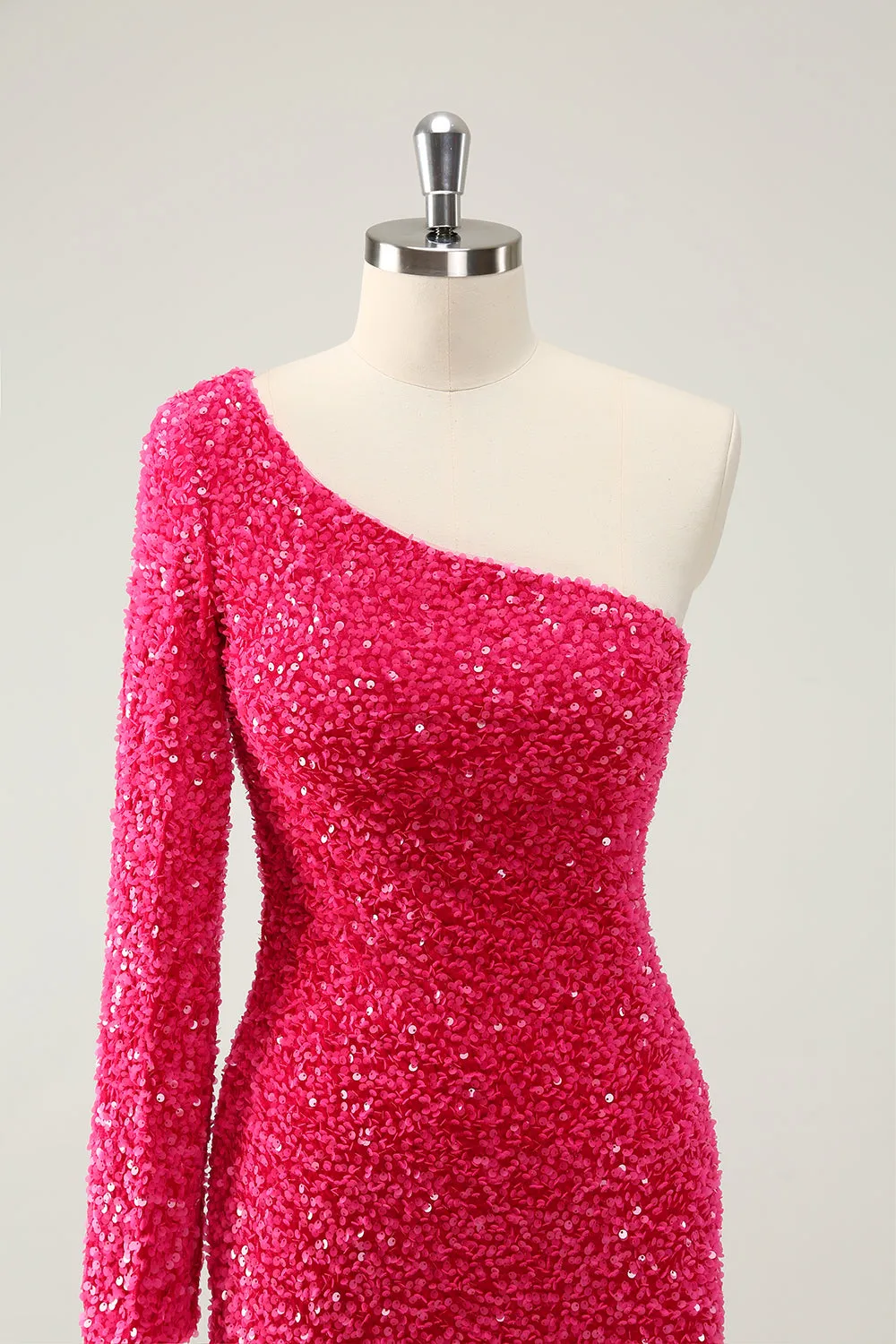 Hot Pink One Shoulder Glitter Sequins Homecoming Dress with Slit sold by Zapaka product image thumbnail 5