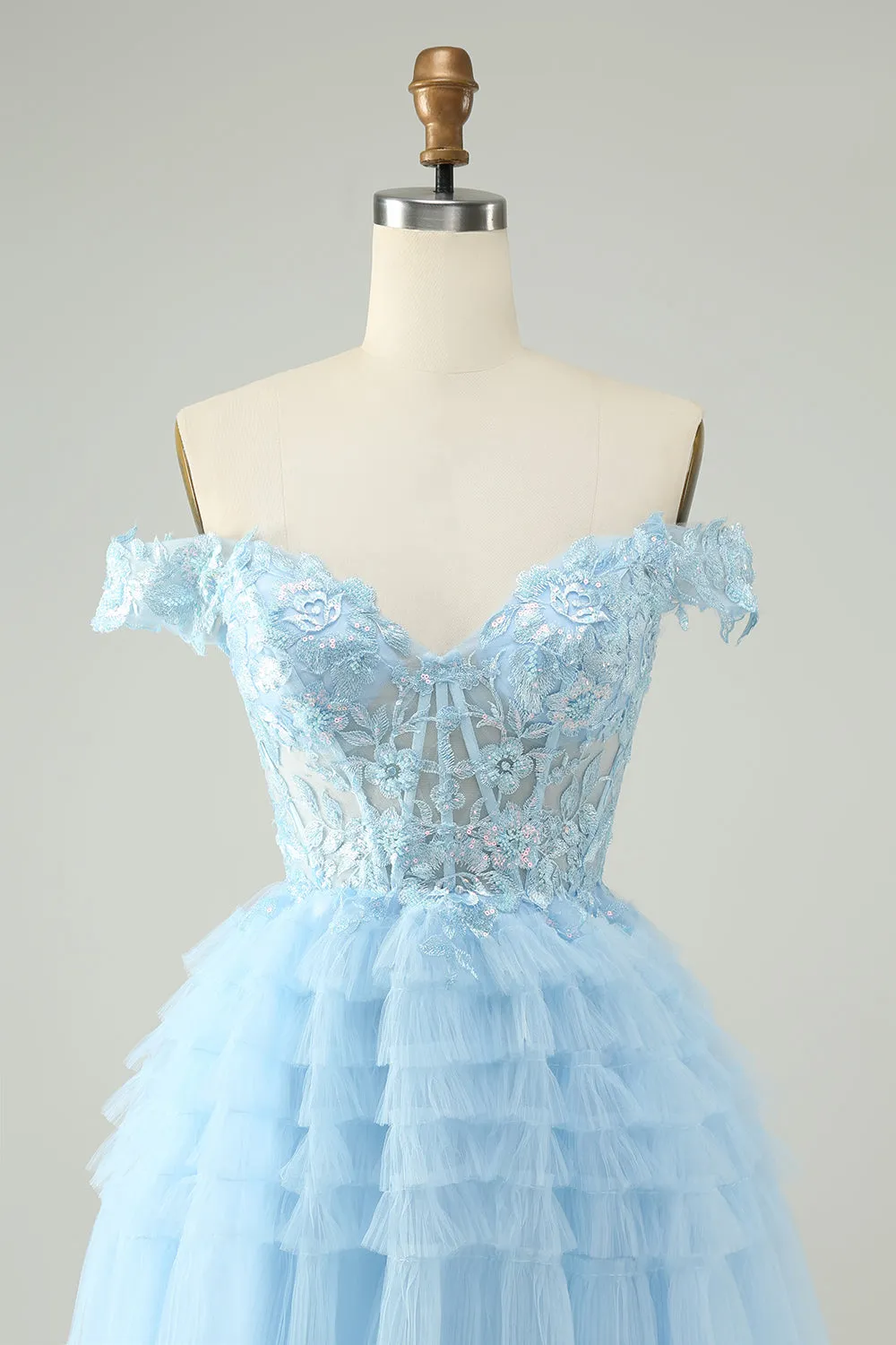 Light Blue A Line Off The Shoulder Corset Short Homecoming Dress sold by Zapaka product image thumbnail 4