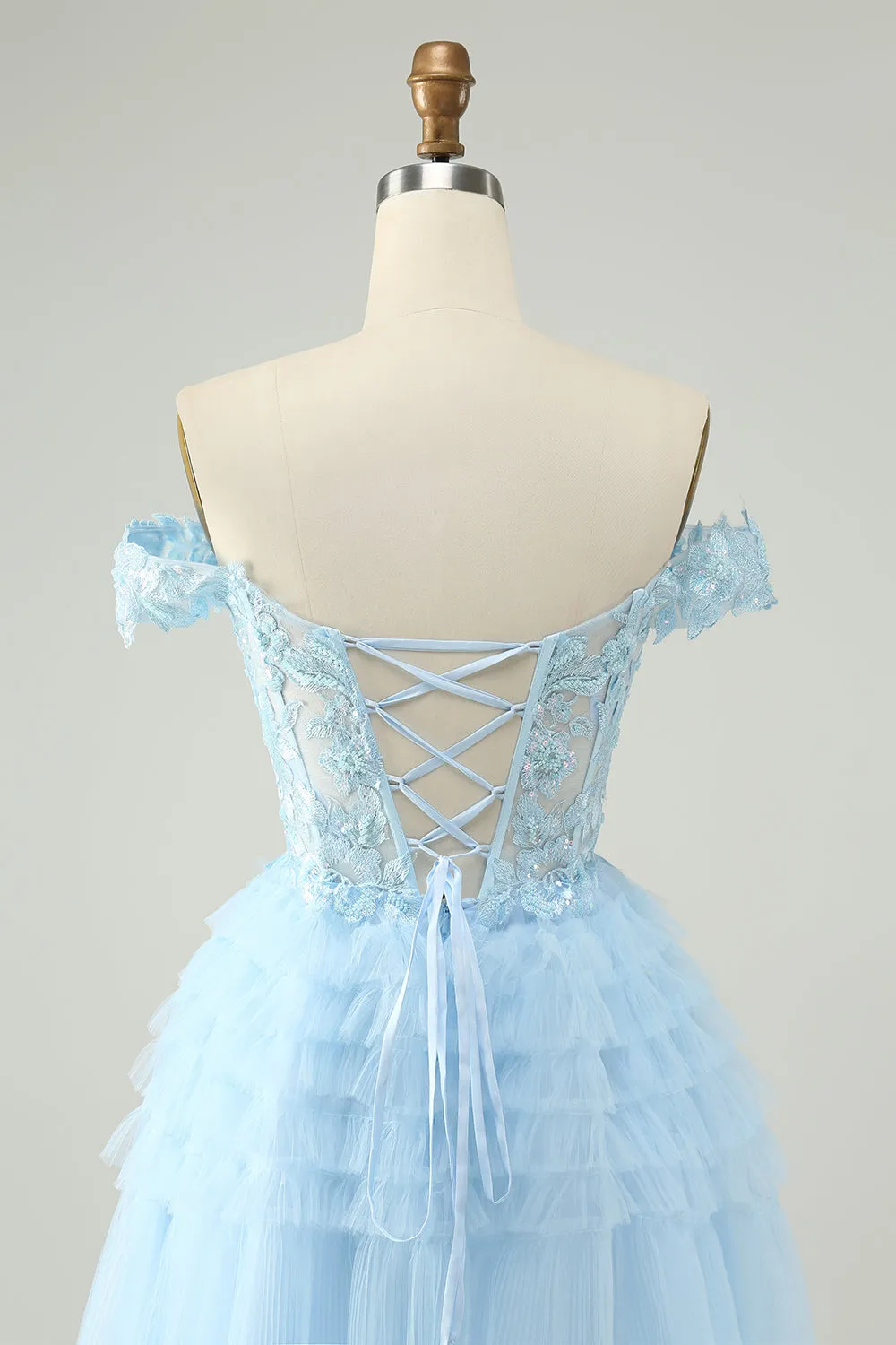 Light Blue A Line Off The Shoulder Corset Short Homecoming Dress sold by Zapaka product image thumbnail 5
