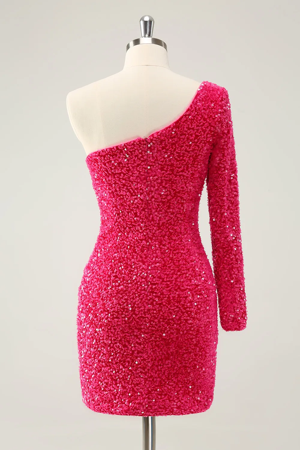 Hot Pink One Shoulder Glitter Sequins Homecoming Dress with Slit sold by Zapaka product image thumbnail 2
