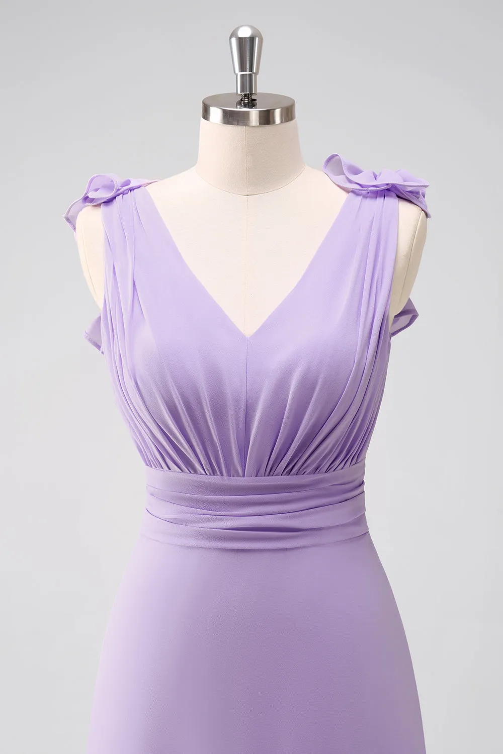 Lilac Chiffon A-Line Ruched Bridesmaid Dress with Ruffles sold by Zapaka product image thumbnail 4