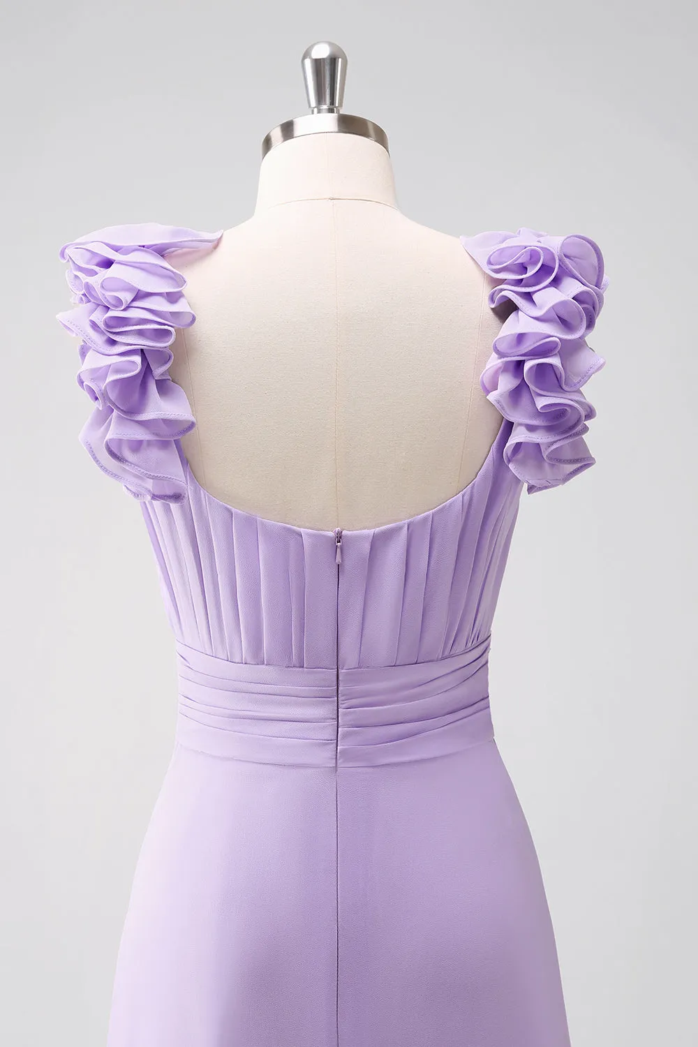Lilac Chiffon A-Line Ruched Bridesmaid Dress with Ruffles sold by Zapaka product image thumbnail 5