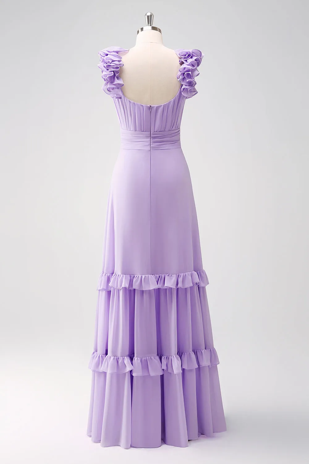 Lilac Chiffon A-Line Ruched Bridesmaid Dress with Ruffles sold by Zapaka product image thumbnail 2