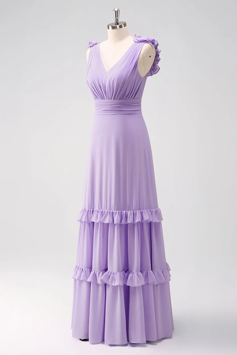 Lilac Chiffon A-Line Ruched Bridesmaid Dress with Ruffles sold by Zapaka product image thumbnail 3