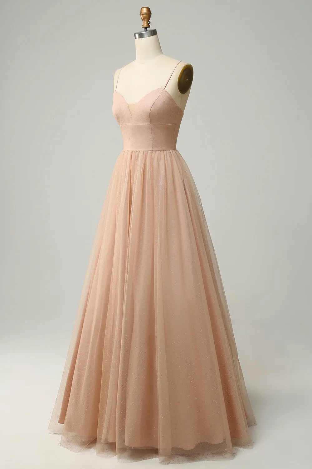 Champagne A Line Spaghetti Straps Bridesmaid Dress sold by Zapaka product image thumbnail 3