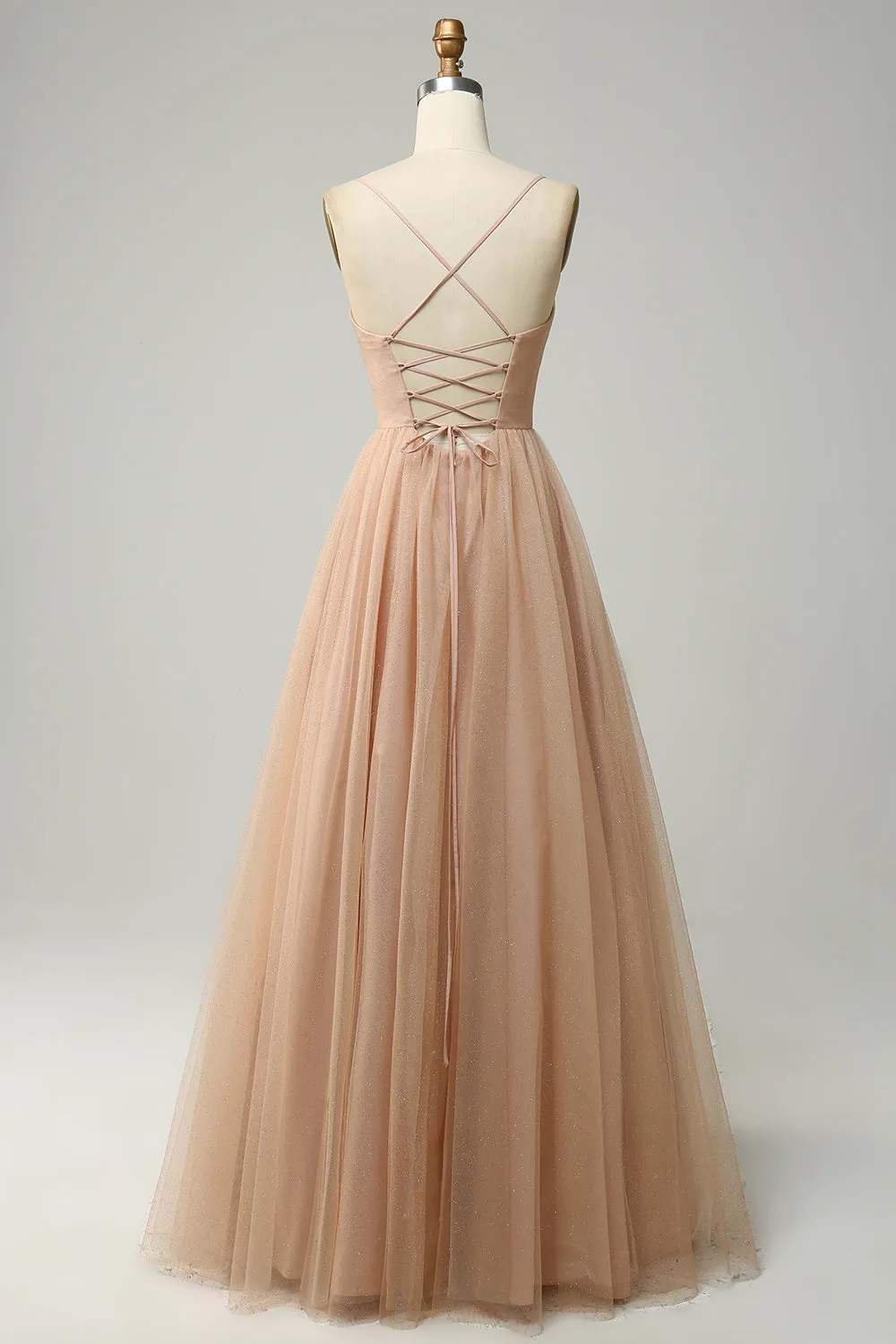 Champagne A Line Spaghetti Straps Bridesmaid Dress sold by Zapaka product image thumbnail 2