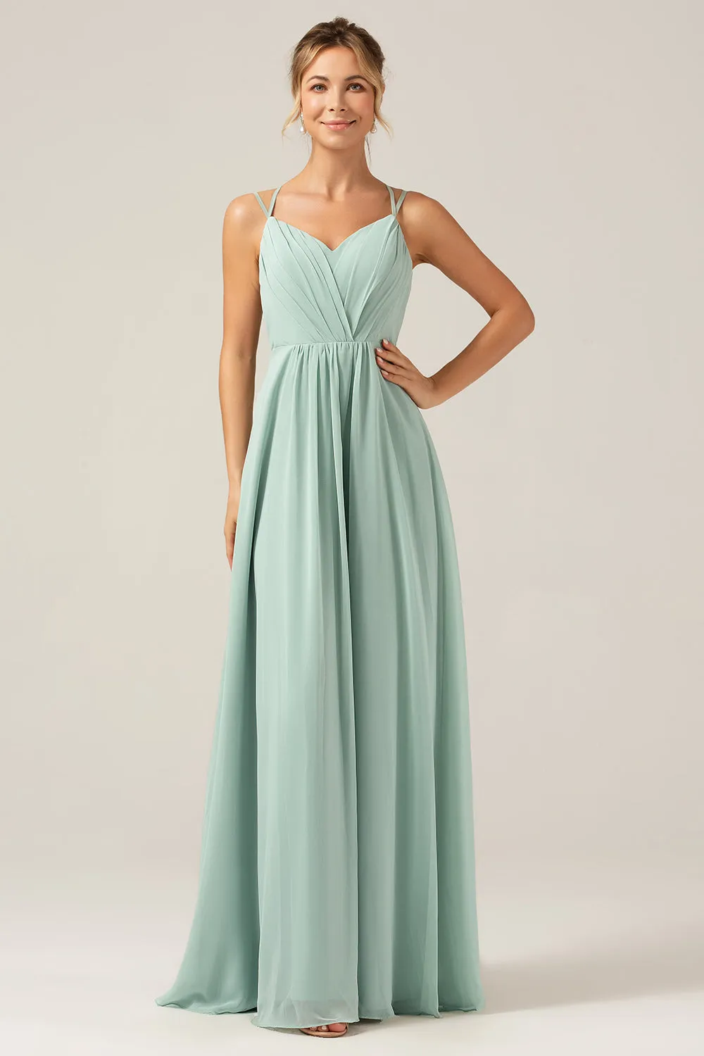 A-Line Spaghetti Straps Backless Maternity Matcha Bridesmaid Dress sold by Zapaka