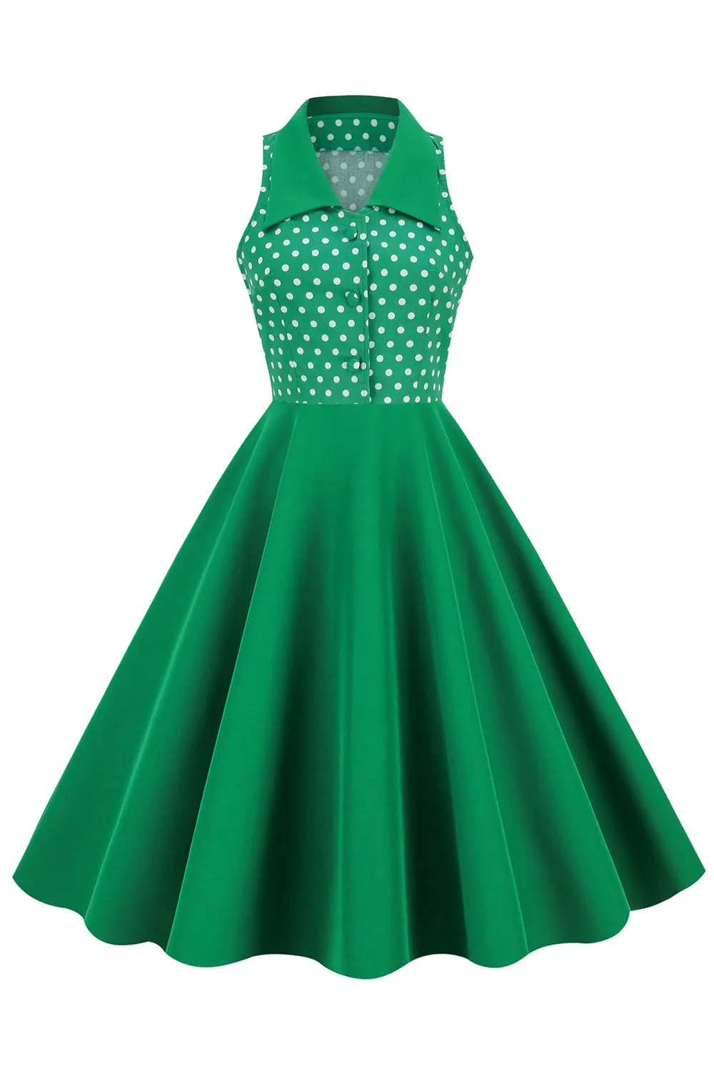Green Lapel Neck Polka Dots Swing 1950s Dress sold by Zapaka