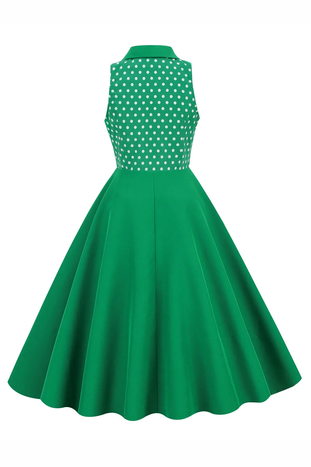 Green Lapel Neck Polka Dots Swing 1950s Dress sold by Zapaka product image thumbnail 2