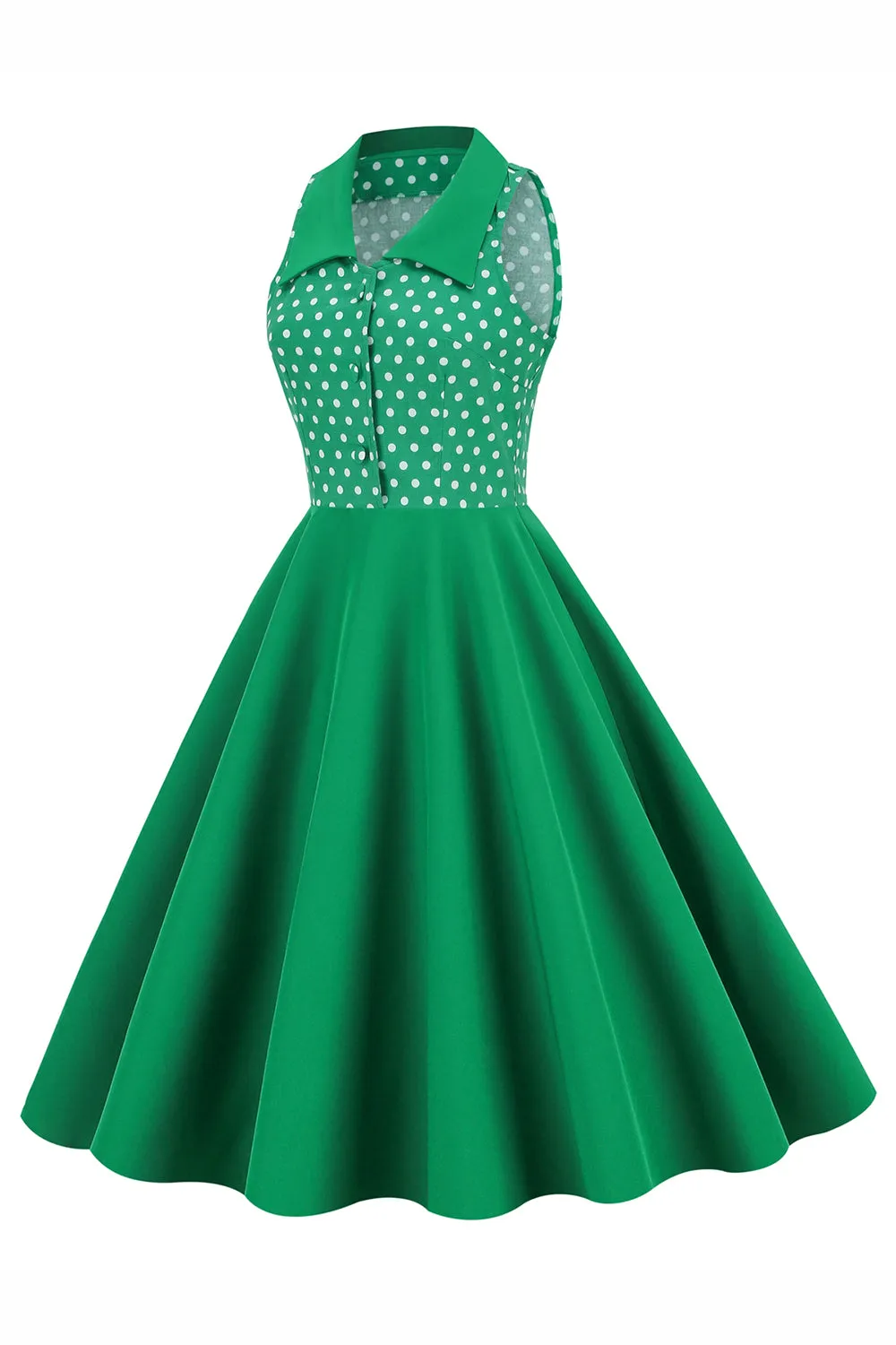 Green Lapel Neck Polka Dots Swing 1950s Dress sold by Zapaka product image thumbnail 3