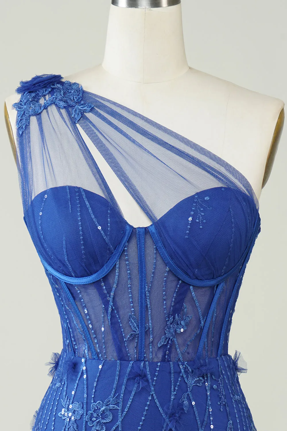 Unique Sheath One Shoulder Royal Blue Short Homecoming Dress with Appliques sold by Zapaka product image thumbnail 4