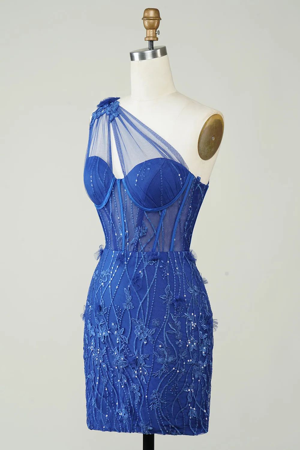 Unique Sheath One Shoulder Royal Blue Short Homecoming Dress with Appliques sold by Zapaka product image thumbnail 3