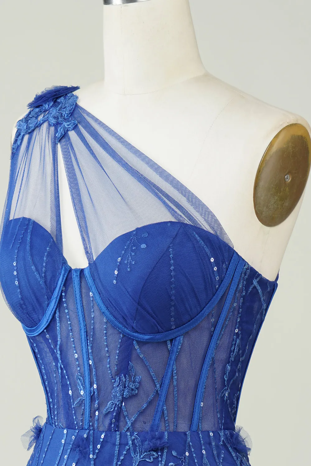 Unique Sheath One Shoulder Royal Blue Short Homecoming Dress with Appliques sold by Zapaka product image thumbnail 5