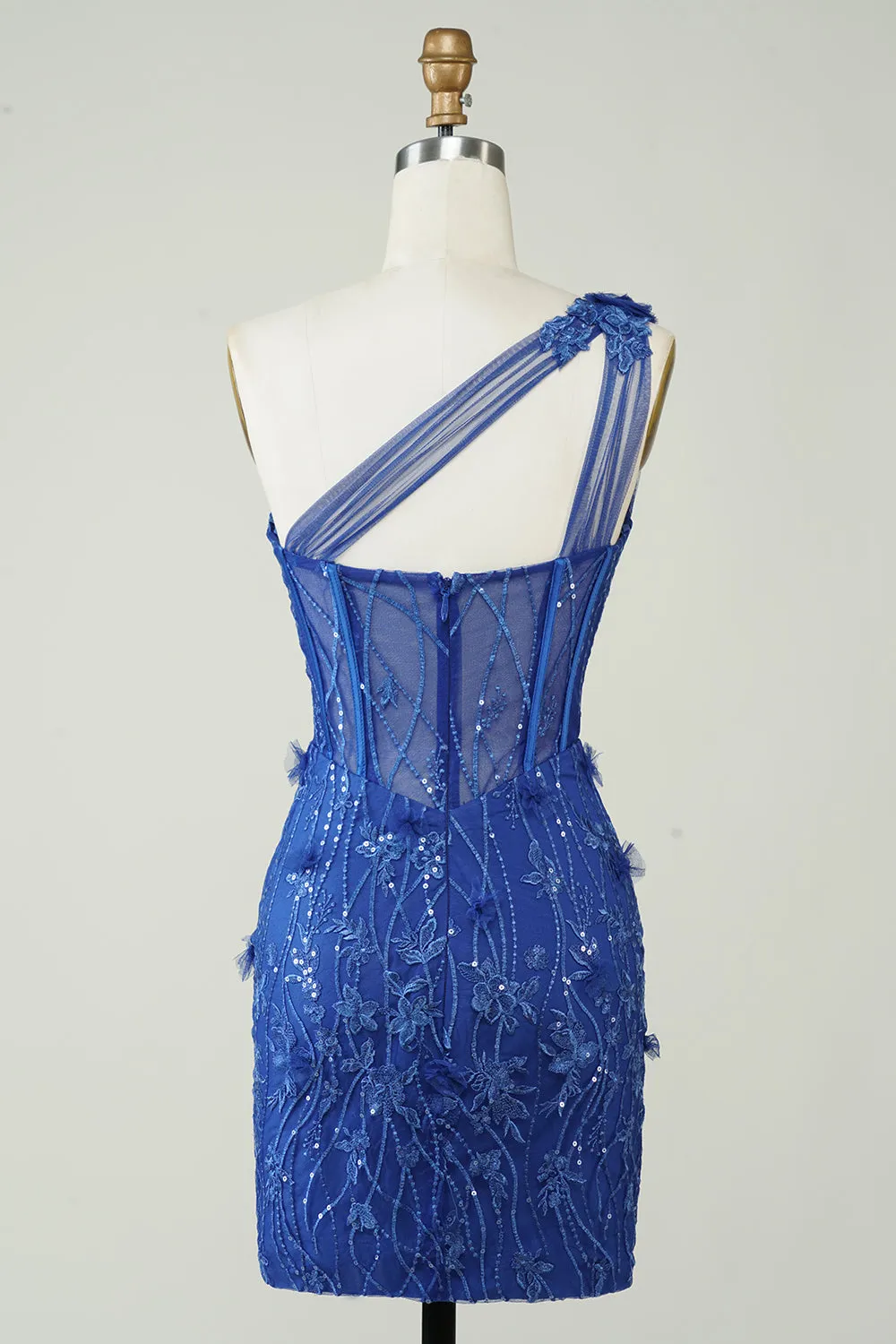Unique Sheath One Shoulder Royal Blue Short Homecoming Dress with Appliques sold by Zapaka product image thumbnail 2