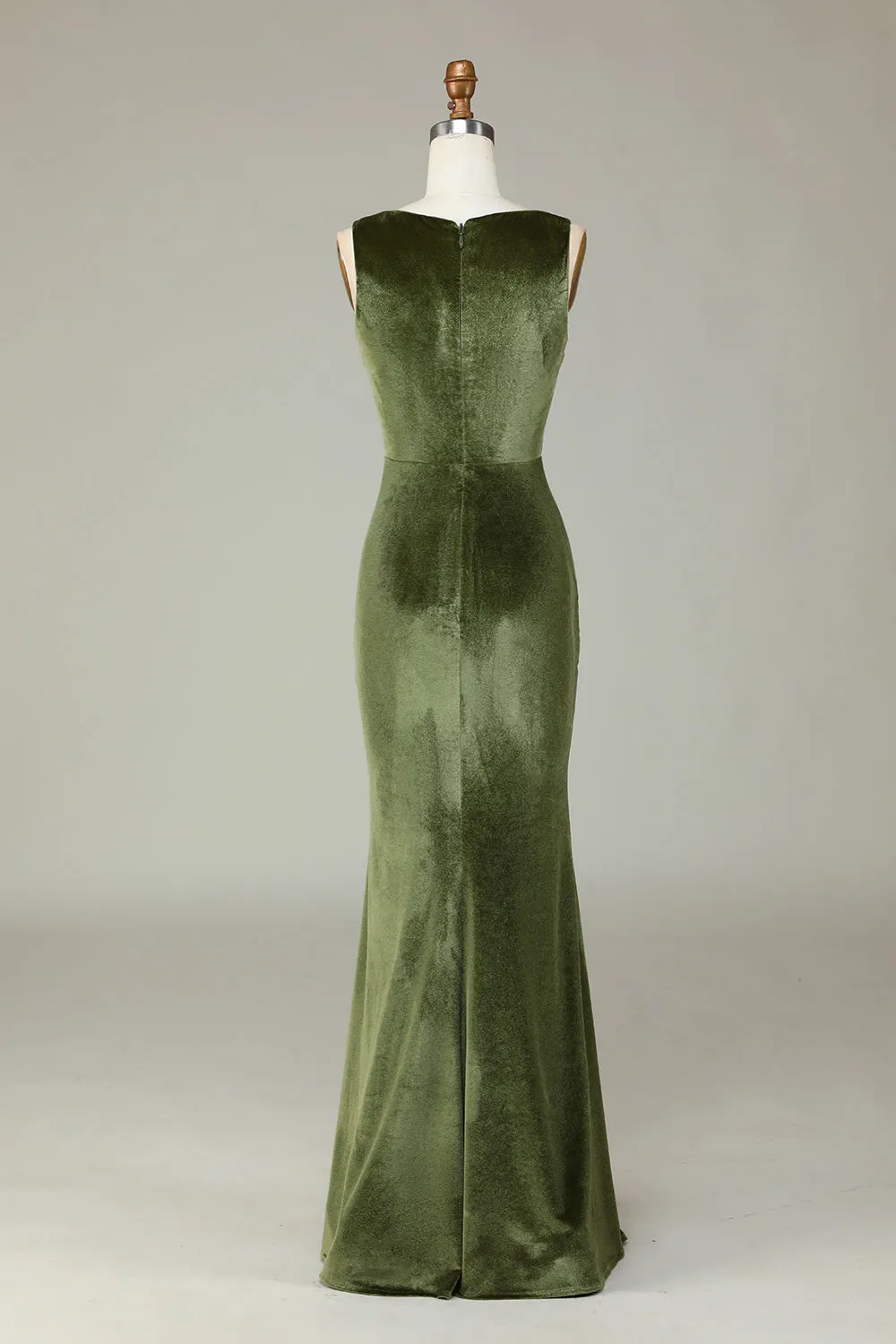 Velvet Mermaid Olive Bridesmaid Dress with Slit sold by Zapaka product image thumbnail 2