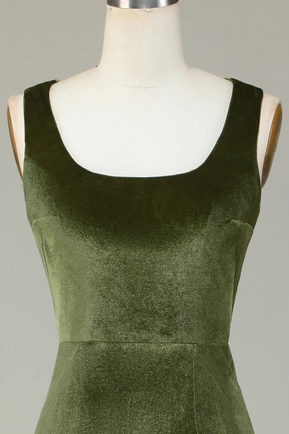Velvet Mermaid Olive Bridesmaid Dress with Slit sold by Zapaka product image thumbnail 3