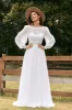 Ivory Bateau Chiffon Long Boho Wedding Dress with Lace sold by Zapaka