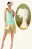 Mint Green Sequined Fringes 1920s Gatsby Flapper Dress with 20s Accessories Set sold by Zapaka
