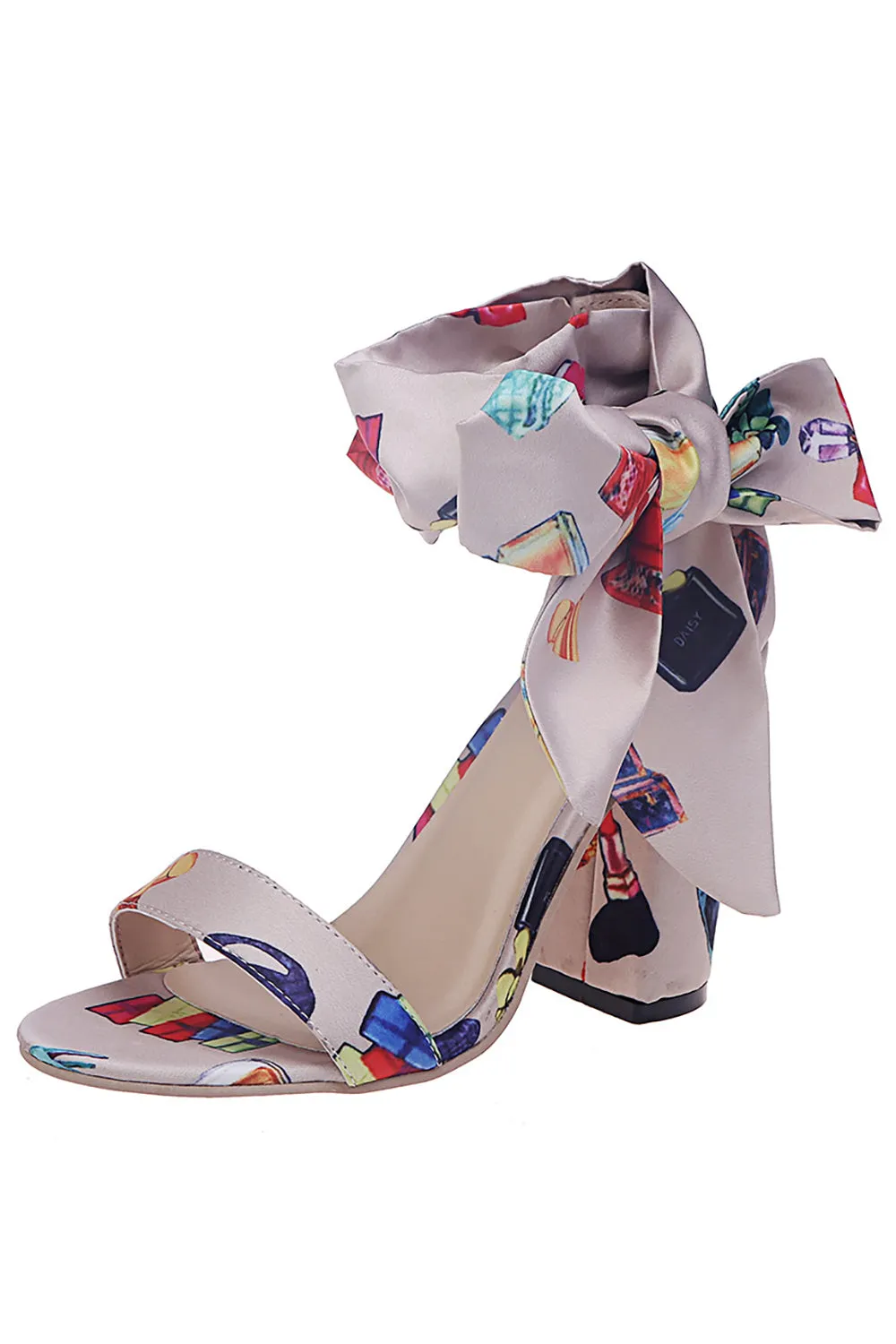 Apricot Colorful Chunky High Heels Sandals with Ribbon sold by Zapaka product image thumbnail 2