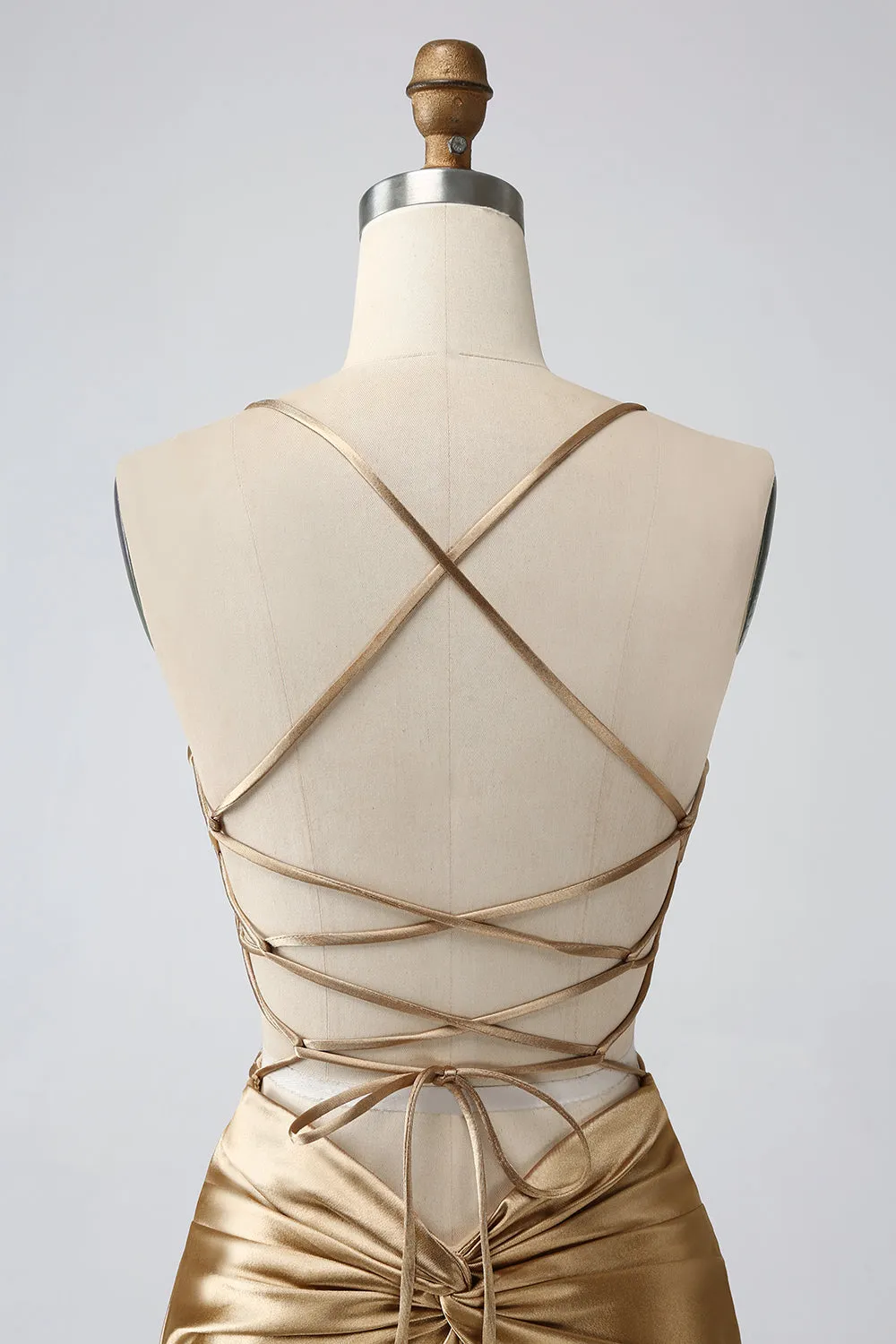 Gold Bodycon Spaghetti Straps Satin Homecoing Dress with Criss Cross Back sold by Zapaka product image thumbnail 5