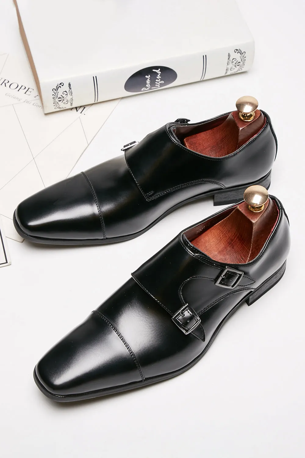 Black Monk Strap Men's Leather Slip-On Dress Shoes sold by Zapaka product image thumbnail 5