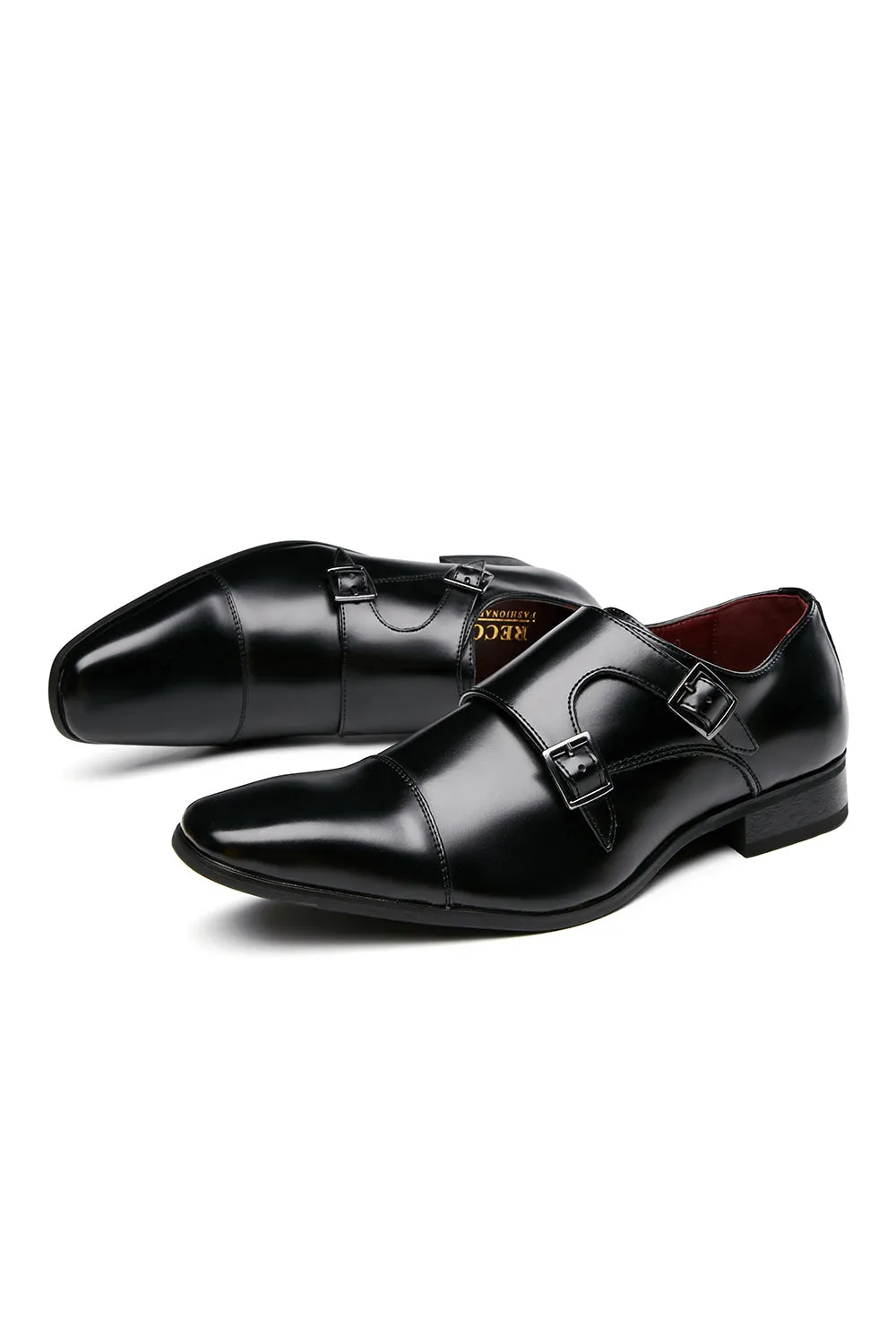 Black Monk Strap Men's Leather Slip-On Dress Shoes sold by Zapaka product image thumbnail 2