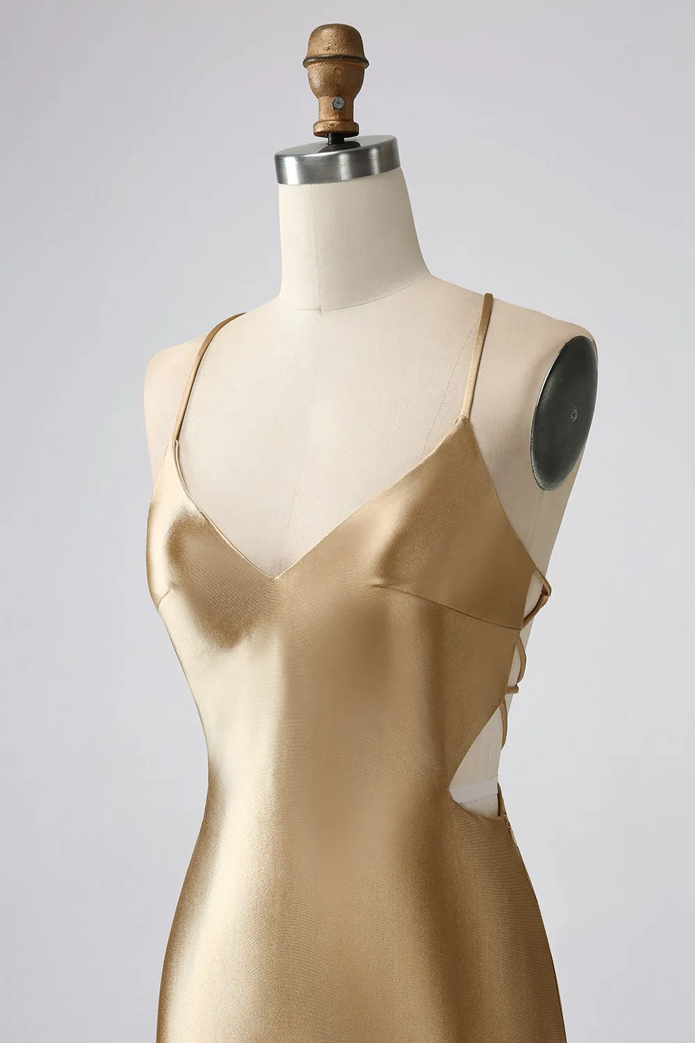 Gold Bodycon Spaghetti Straps Satin Homecoing Dress with Criss Cross Back sold by Zapaka product image thumbnail 4