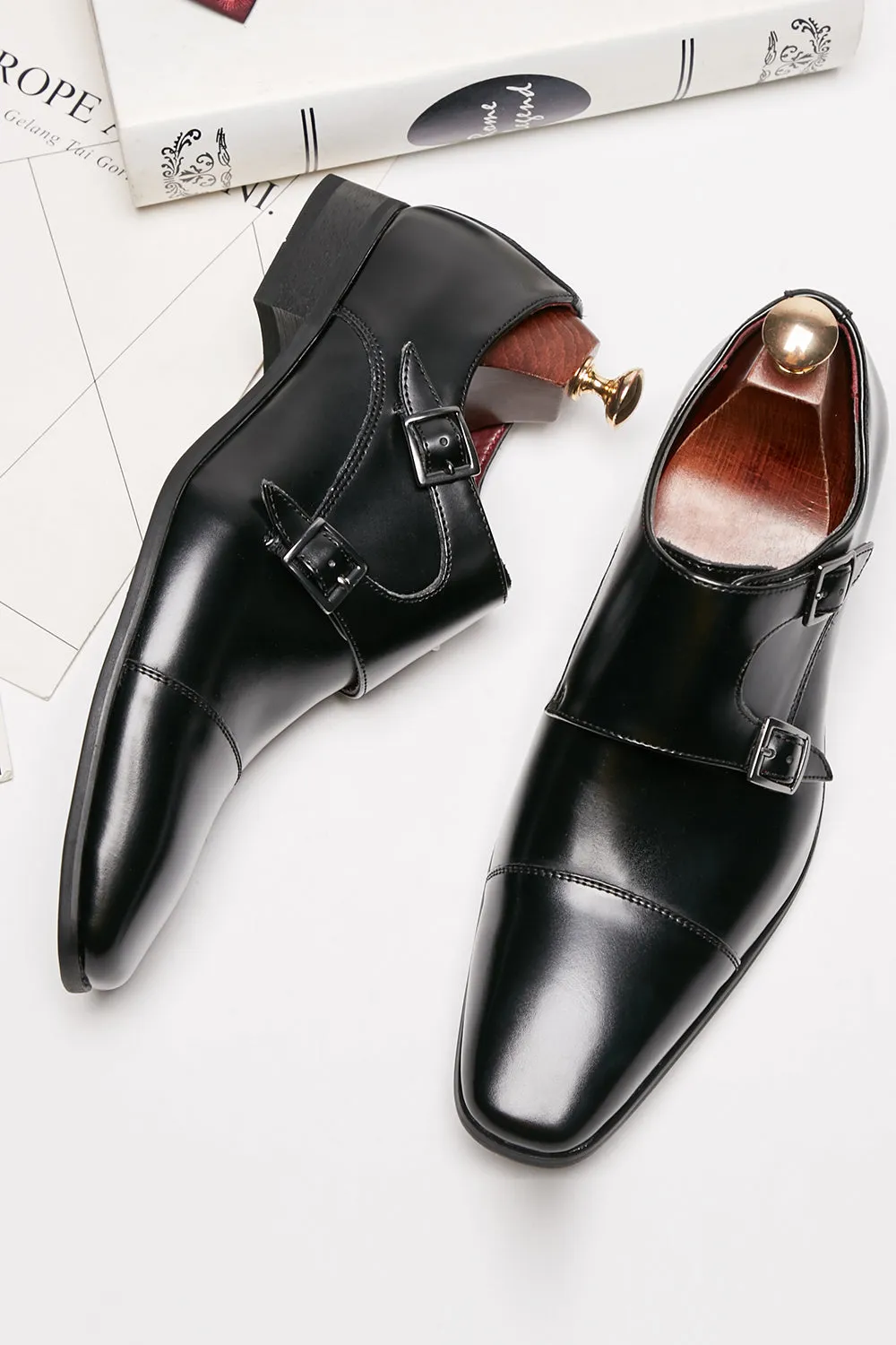 Black Monk Strap Men's Leather Slip-On Dress Shoes sold by Zapaka product image thumbnail 4