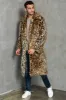 Khaki Leopard Printed Lapel Neck Long Faux Fur Men Coat sold by Zapaka