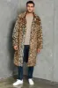 Khaki Leopard Printed Lapel Neck Long Faux Fur Men Coat sold by Zapaka