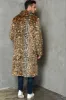 Khaki Leopard Printed Lapel Neck Long Faux Fur Men Coat sold by Zapaka