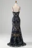 Sparkly Navy Spaghetti Straps Mermaid Prom Dress sold by Zapaka