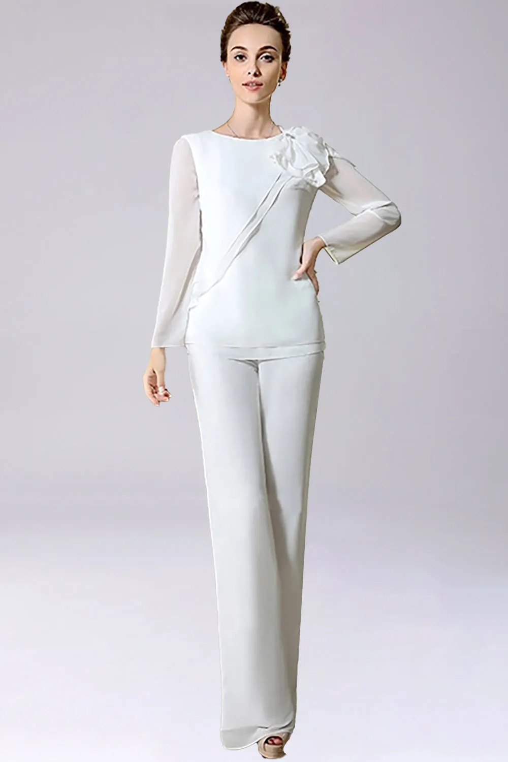 Jumpsuit/Pantsuit Separates Floor-Length Chiffon Mother of the Bride Dress With Bow sold by Zapaka