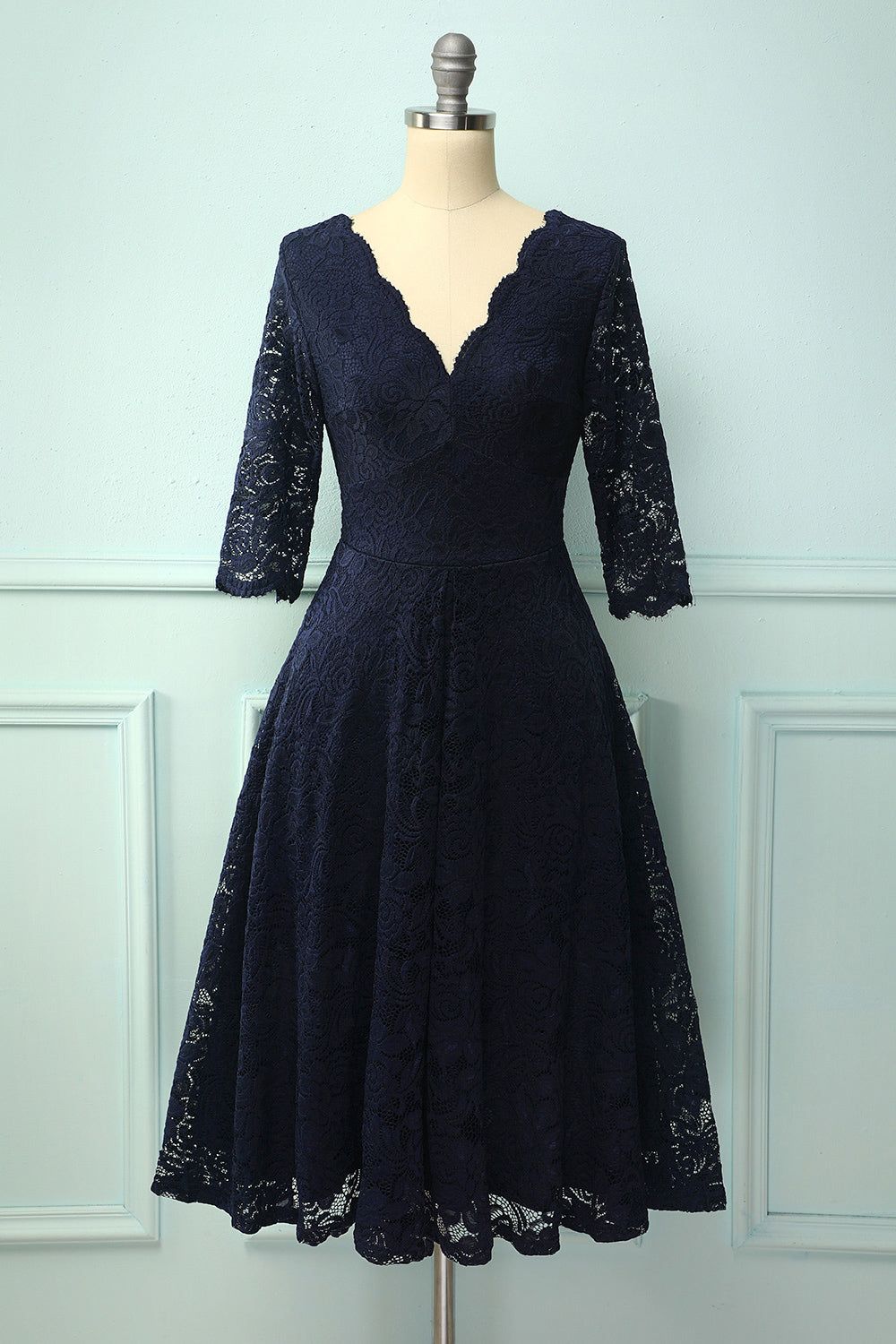Navy 3/4 Sleeves Formal Dress sold by Zapaka