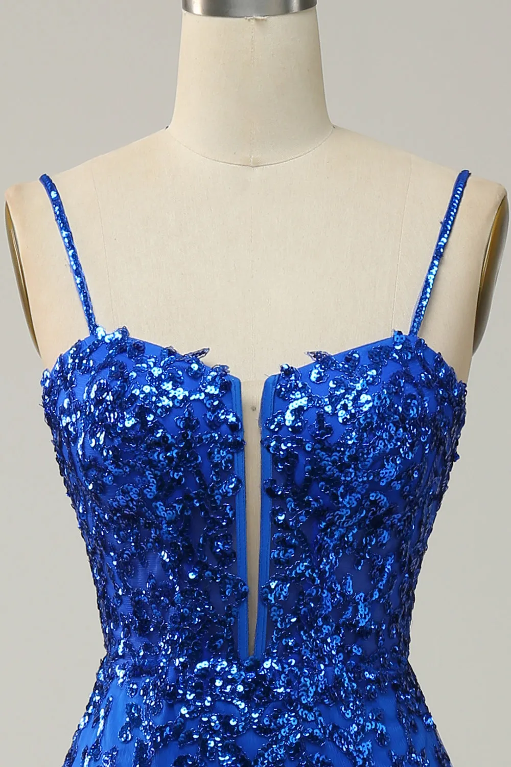 Mermaid Spaghetti Straps Royal Blue Sequins Long Prom Dress with Split Front sold by Zapaka product image thumbnail 4