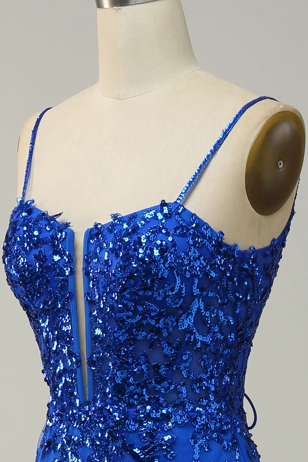 Mermaid Spaghetti Straps Royal Blue Sequins Long Prom Dress with Split Front sold by Zapaka product image thumbnail 5