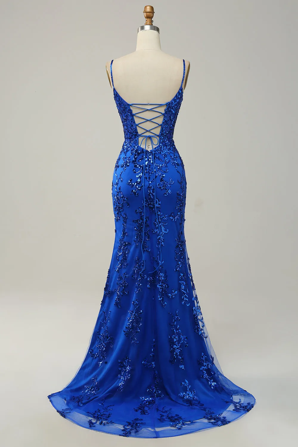 Mermaid Spaghetti Straps Royal Blue Sequins Long Prom Dress with Split Front sold by Zapaka product image thumbnail 2