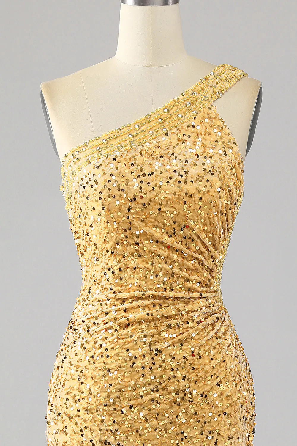 Mermaid Sequins One Shoulder Golden Prom Dress with Slit sold by Zapaka product image thumbnail 4