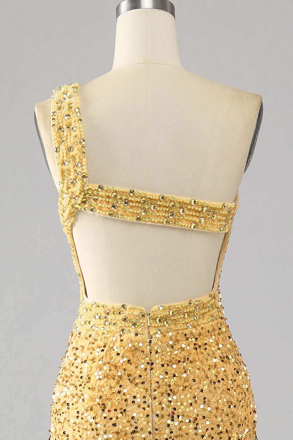 Mermaid Sequins One Shoulder Golden Prom Dress with Slit sold by Zapaka product image thumbnail 5