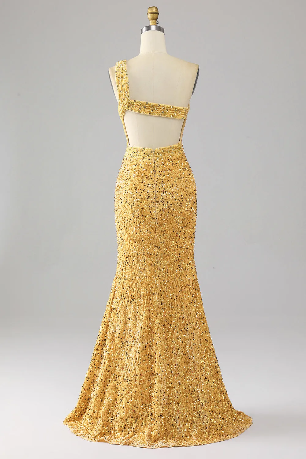 Mermaid Sequins One Shoulder Golden Prom Dress with Slit sold by Zapaka product image thumbnail 2