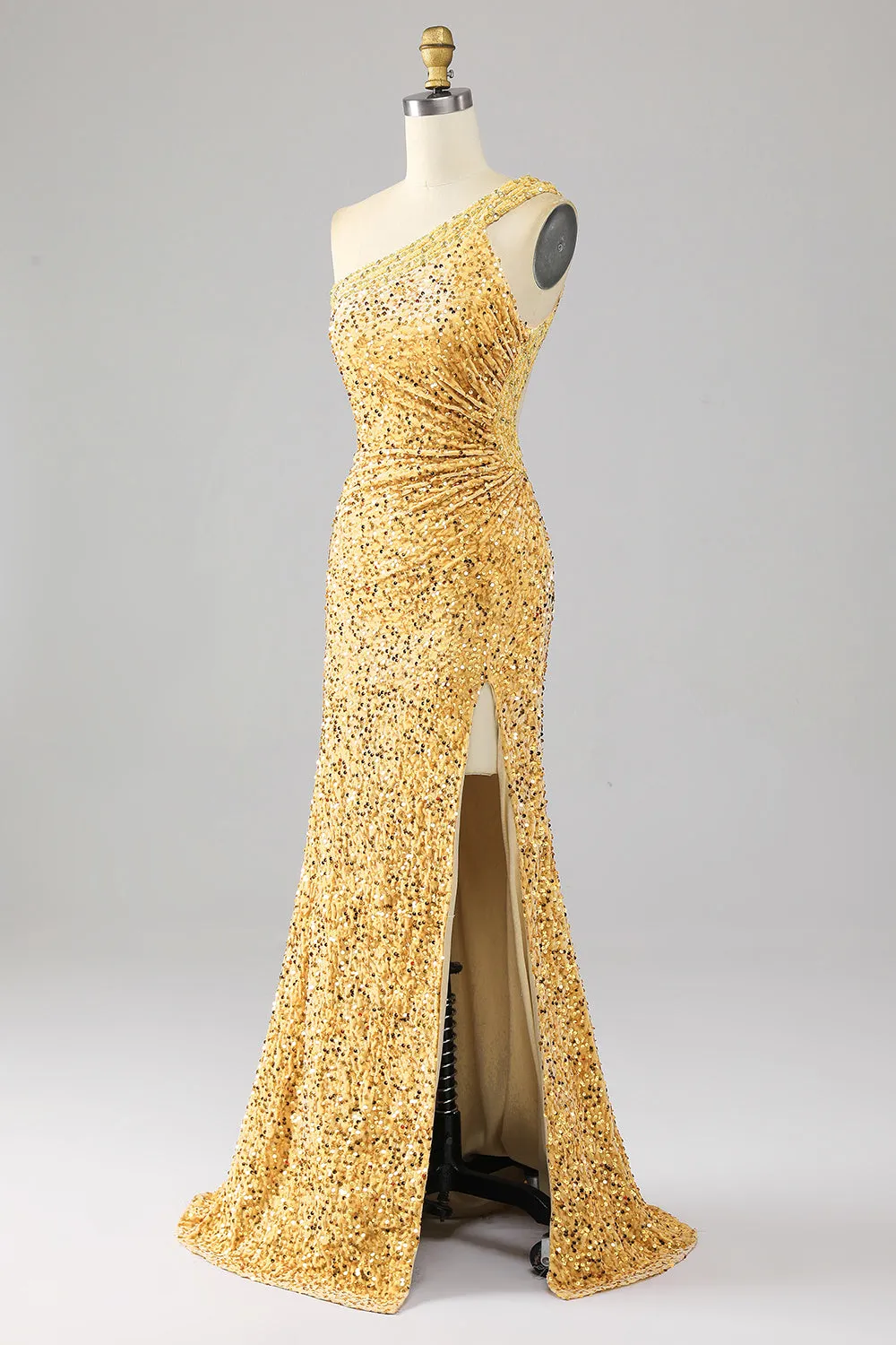 Mermaid Sequins One Shoulder Golden Prom Dress with Slit sold by Zapaka product image thumbnail 3
