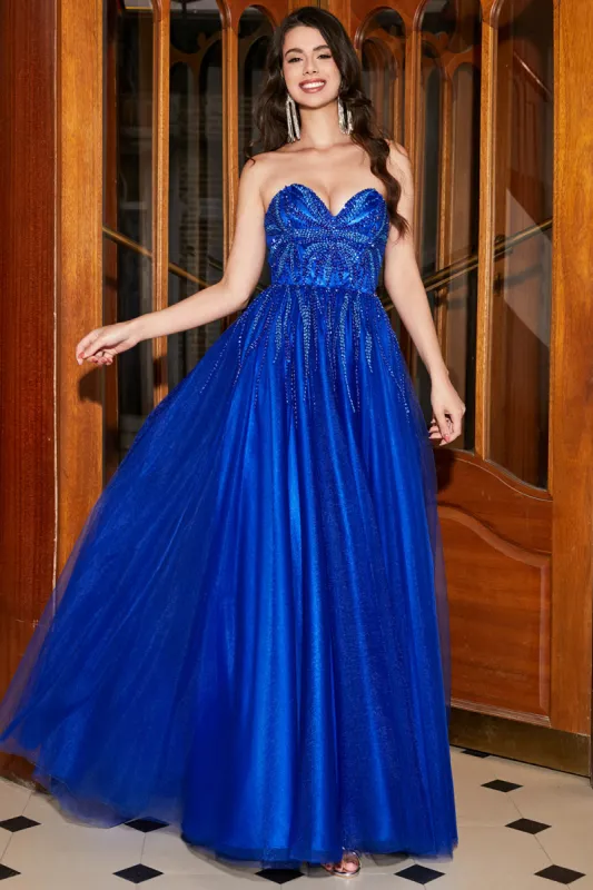 A-Line Sweetheart Royal Blue Prom Dress with Beading sold by Zapaka