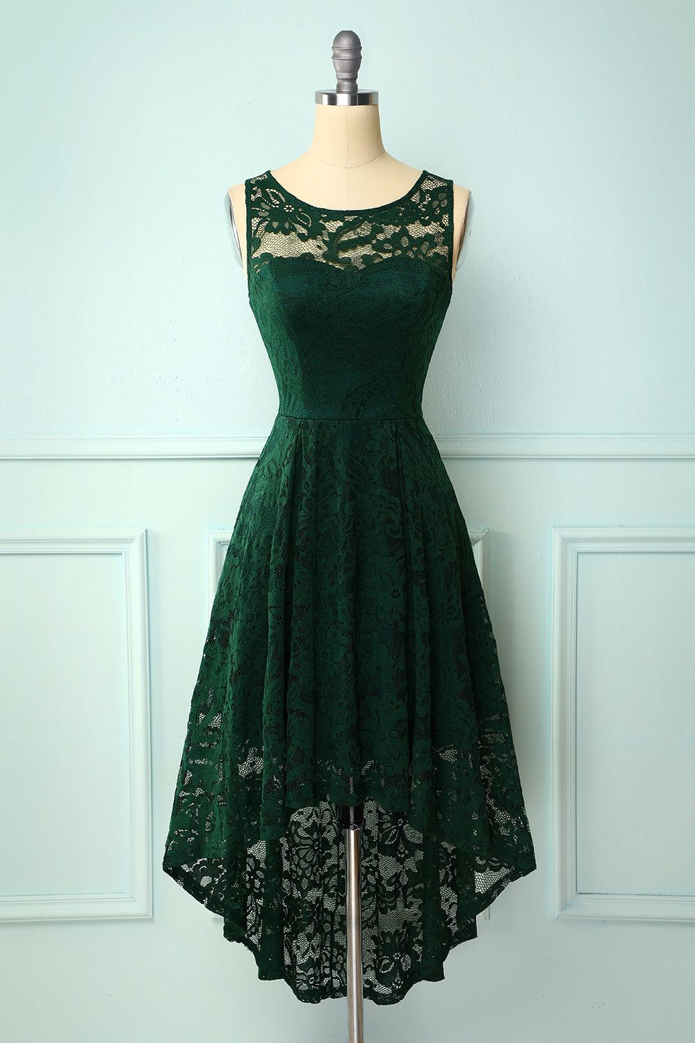 Dark Green High Low Lace Party Dress sold by Zapaka
