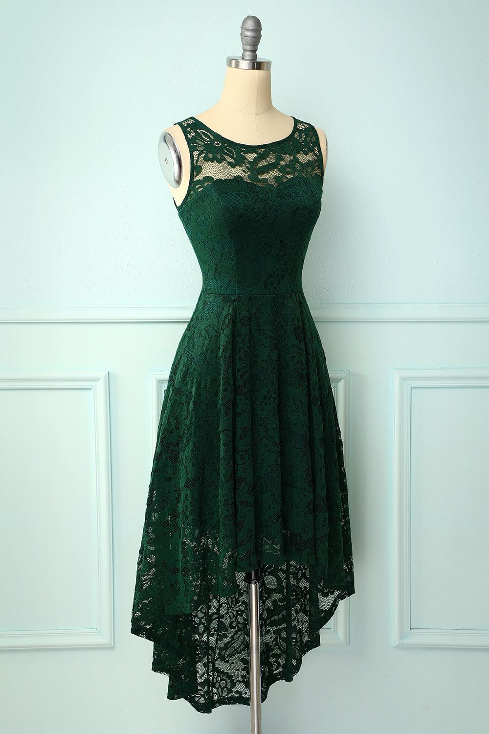 Dark Green High Low Lace Party Dress sold by Zapaka product image thumbnail 3