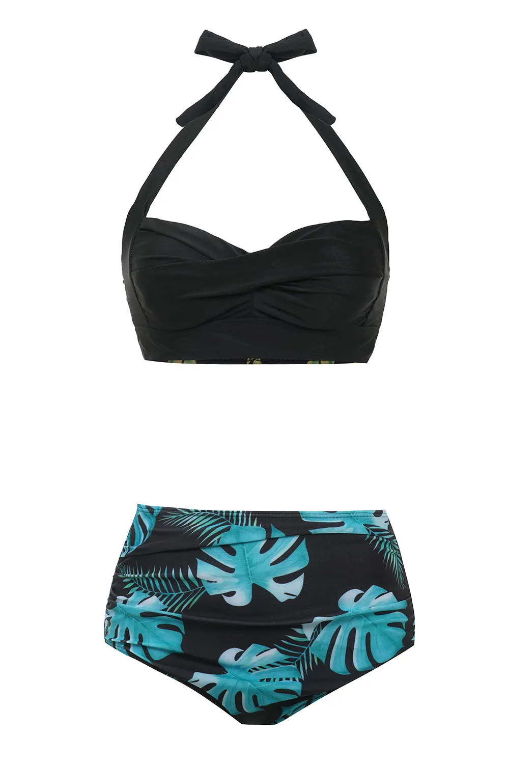 Black Green Leaves Two Pieces Bikini sold by Zapaka