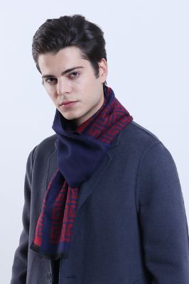 Burgundy Geometry Printed Warm Soft Scarf For Men sold by Zapaka