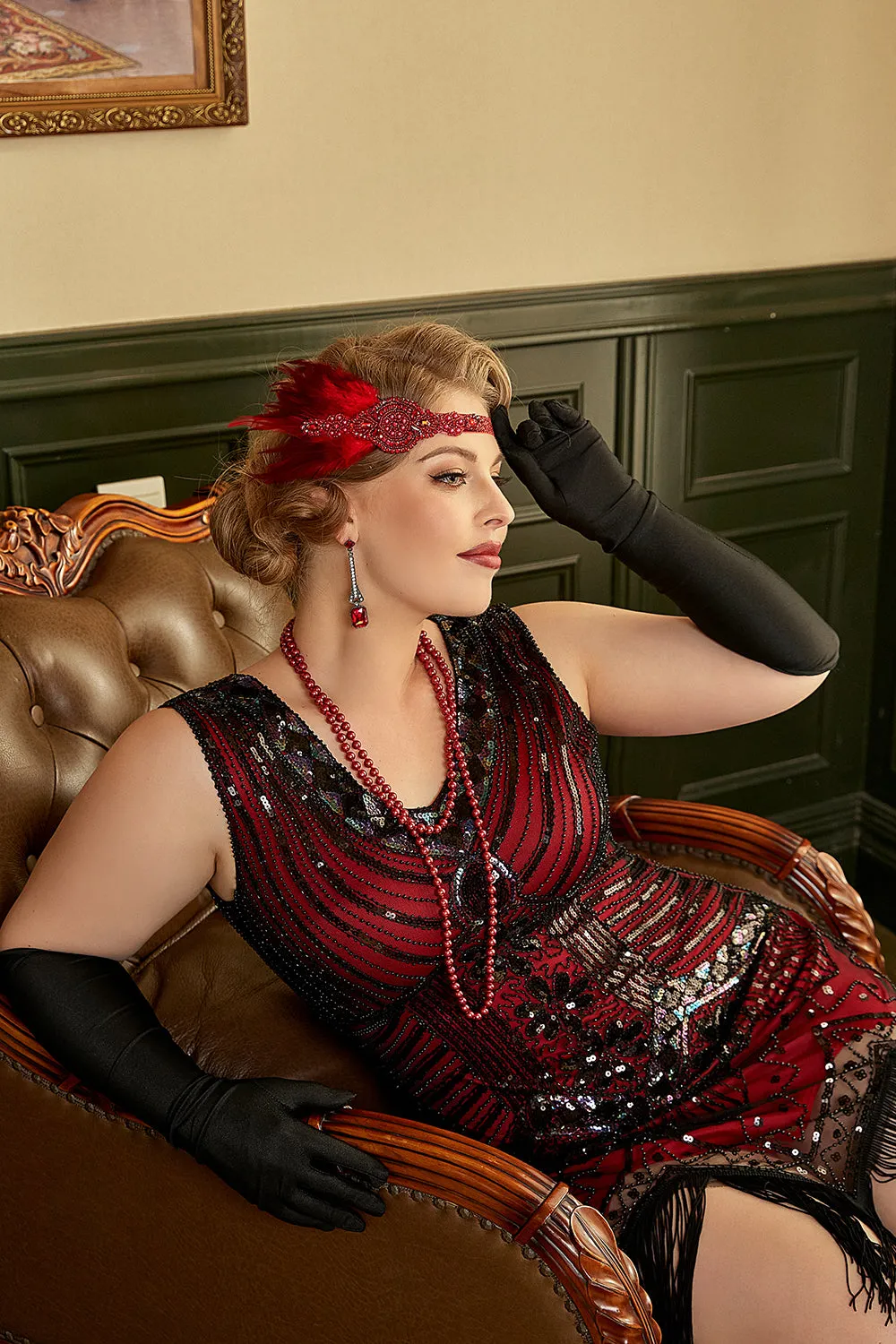 Red Sequin Plus Size 1920s Dress with Fringes sold by Zapaka product image thumbnail 4
